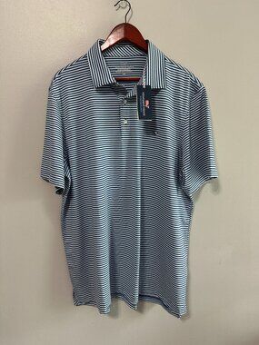 NWT Vineyard Vines Mens XL Performance Polo Shirt Blue Stripes Short Sleeve